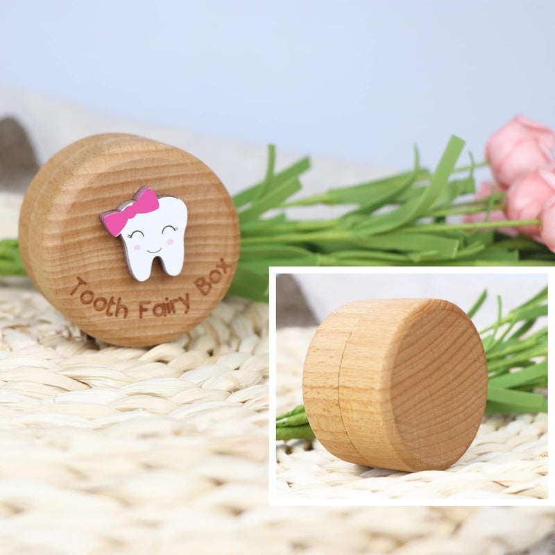 Malihome Tooth Fairy Box for Girls and Boys Wooden Cute Tooth Box with 3D Tooth, Lost Teeth Storage for Kids, Dropped Tooth Keepsake Box Gift (2pcs Pink) - Image 2